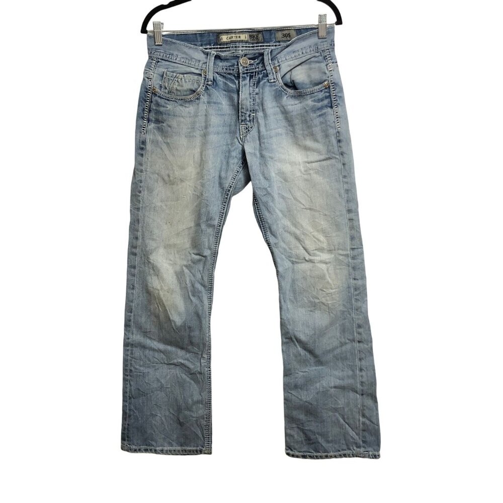 BKE Denim Carter Mens Blue Light Wash Jeans Straight Fit 100% Cotton Size 30S